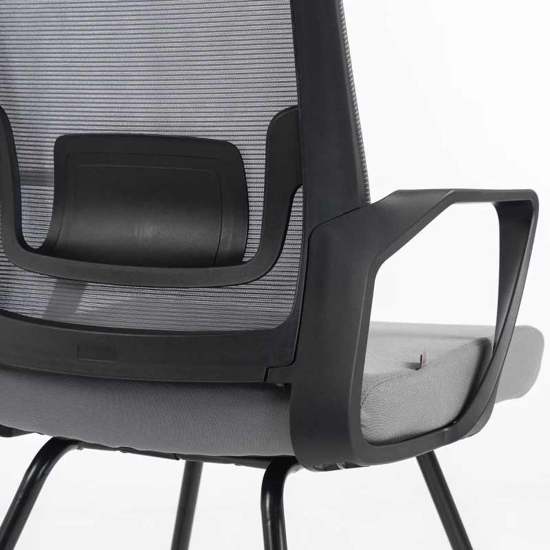 HOMCOM Desk Chair No Wheels, Office Chair with Mesh Back, Lumbar Support, Metal Base for Waiting Room, Conference Room, Dark Grey