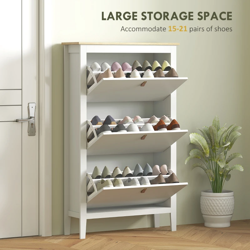 HOMCOM Modern Three-Drawer Shoe Cabinet - White