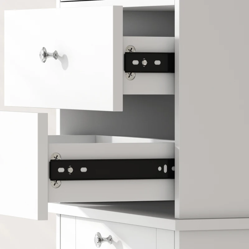 HOMCOM Armario de Baño Alto de 171 cm Armario de Baño Estrecho con Cesta de Ropa Extraíble 2 Cajones Blanco
