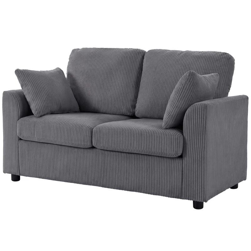 HOMCOM 2 Seater Sofa, Corduroy Small Couch with Spring Cushion, Wide and Deep Seat, Dark Grey
