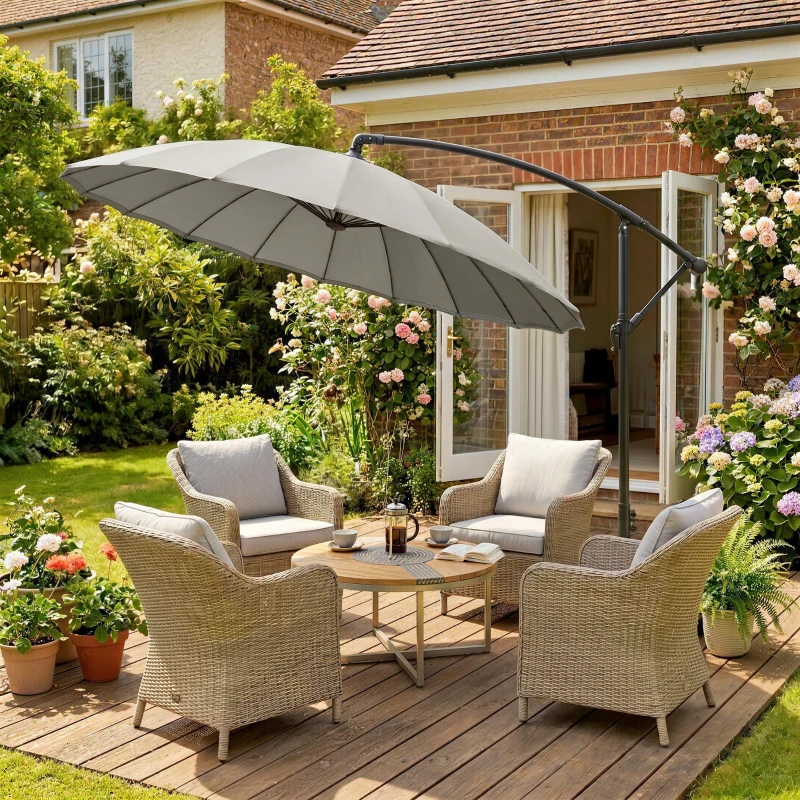 Outsunny Ombrellone Decentrato da Giardino 3x2.6 m a 18 Stecche con Base a Croce, Grigio