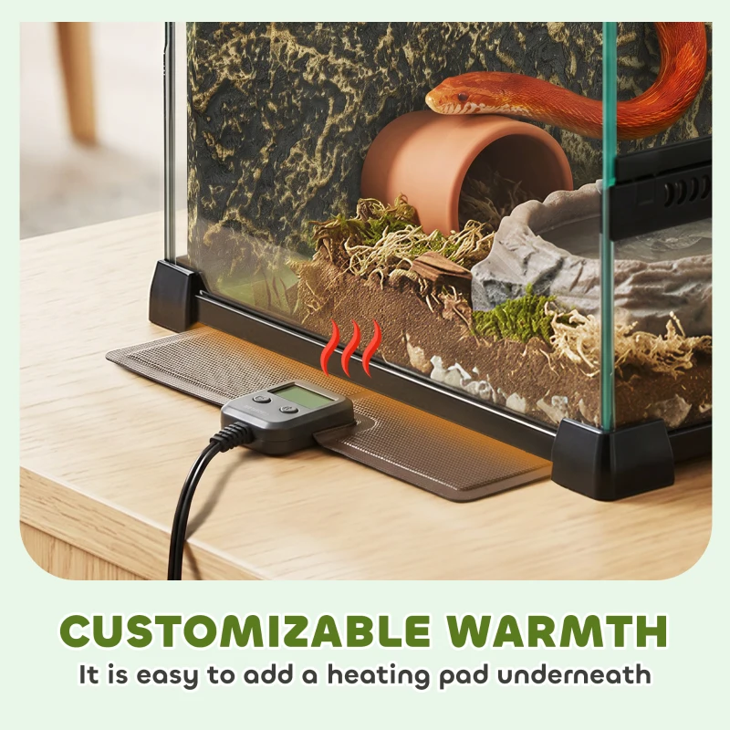 PawHut Boîte à Reptiles avec Panneau de Fond, Fermeture Sécurisée Par Rotation, Ventilation Frontale, 50x30x35cm, Noir