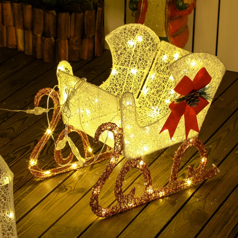 Outsunny Renna Natalizia Illuminata con Slitta con 170 LED, Decorazione di Natale per Casa e Giardino, Bianco e Rosso