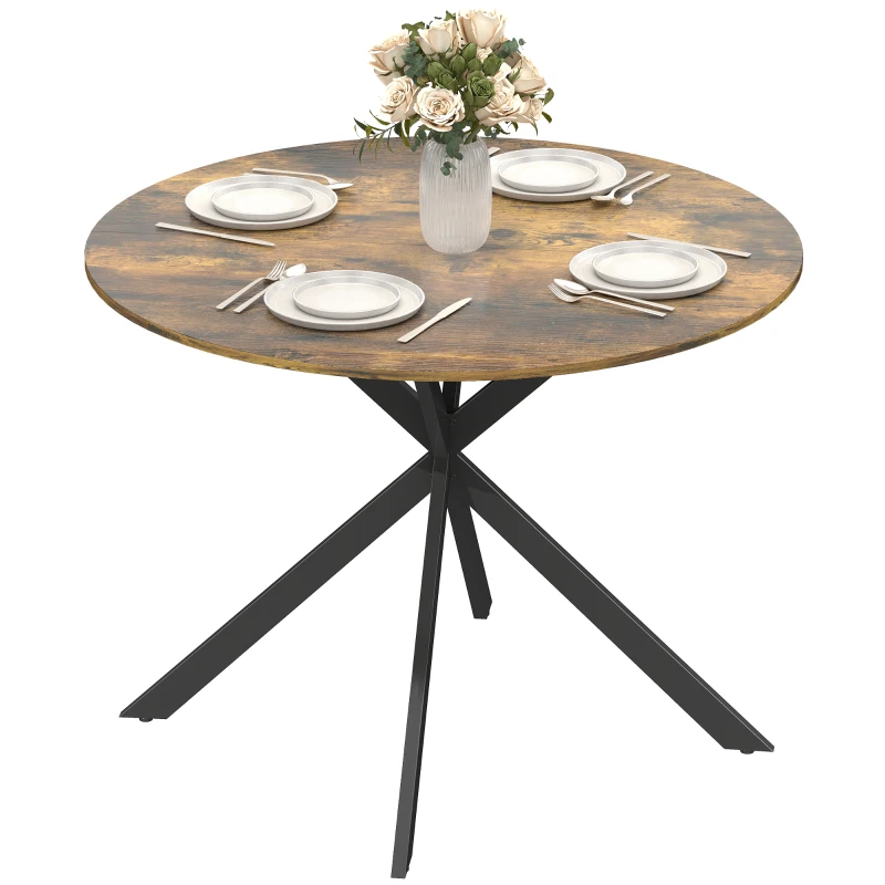 HOMCOM Ronde eettafel voor 4 personen, keukentafel in industrieel design met stalen poten, voor eetkamer, keuken, Rustiek-Bruin