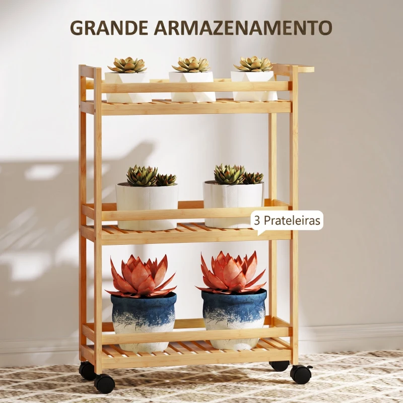 HOMCOM Carrinho de Cozinha Estreito de 3 Níveis com Rodas e Pega para Sala, Casa de Banho, Espaços Pequenos 55x20x75 cm Natural