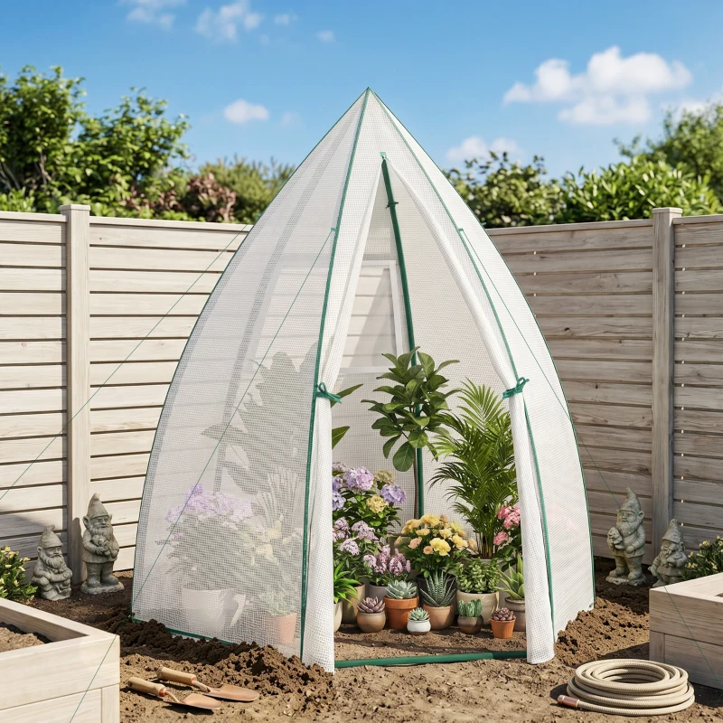Outsunny Mini Kas Overwintertent met Roldeur Wit 160x138x180cm