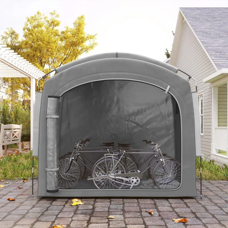 Outsunny Fietstent, opslagtent, waterdicht, UV-bescherming, voor tuin, 220x150x195 cm, donkergrijs