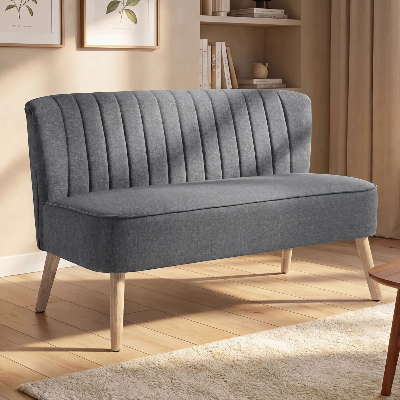 HOMCOM Sofa 2 Sitzer, Polstersofa Leinenoptik, Holzrahmen, Für Wohnzimmer Schlafzimmer, 117 cm, Grau