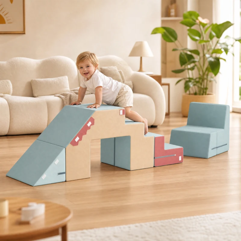 AIYAPLAY Set de 2 Bloques de Espuma para Bebés con Fundas Desmontables Juego de Escalada y Gateo para Interior Azul