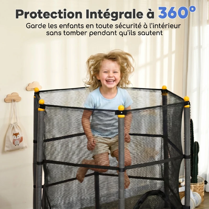 HOMCOM Trampoline Enfant Ø 1,63 × 1,9H m Filet de sécurité Porte zipée Couvre-Ressorts 6 poteaux rembourrés Inclus Noir