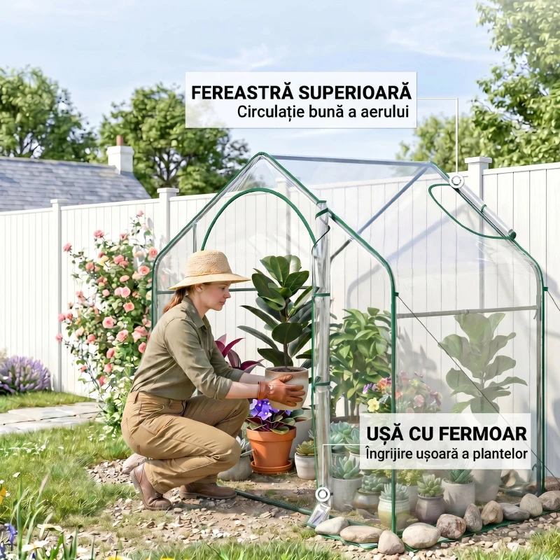 Outsunny Seră de Exterior cu Intrare cu Fermoar și Aerisire Superioară, din Plastic și Oțel, 180x100x152 cm, Transparentă