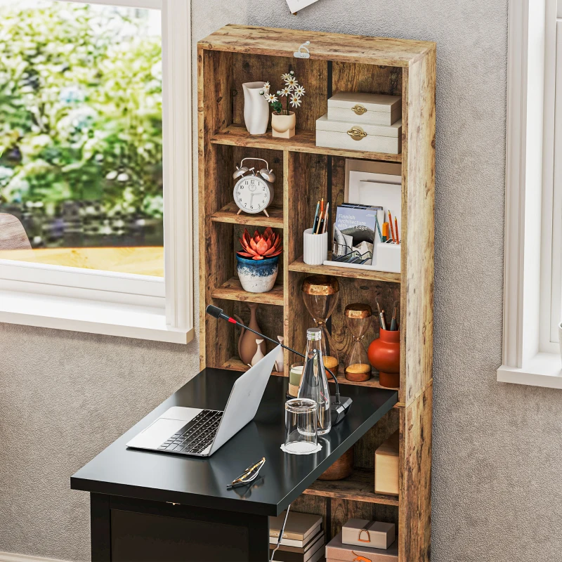 HOMCOM Birou Modern Pliabil cu Bibliotecă și Tablă, din Lemn și Metal, 98x51x153 cm, Maro Rustic
