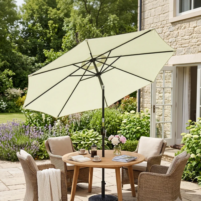 Outsunny Umbrelă de grădină înclinabilă cu 8 spițe și manivelă, din metal și poliester, Ø295x250 cm, bej