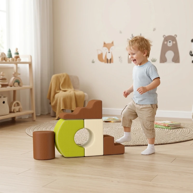 AIYAPLAY Conjunto de 5 Blocos de Espuma Infantil Blocos Psicomotores com Base Antiderrapante Capa Removível 3-6 Anos