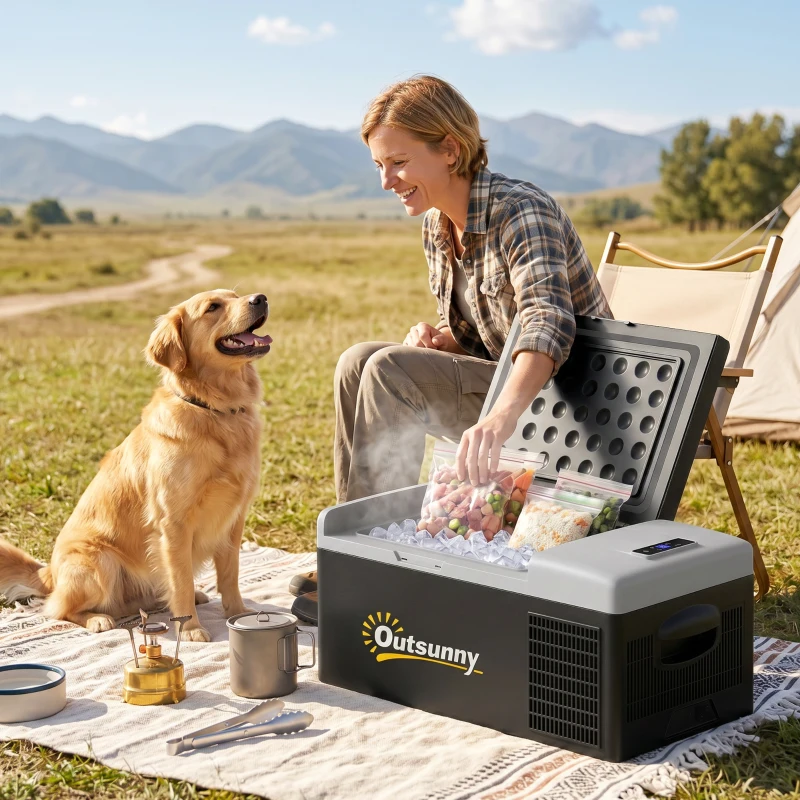 Outsunny 16L Portable Car Fridge, -20℃ to 10℃ Adjustable Temperature - Black/Grey