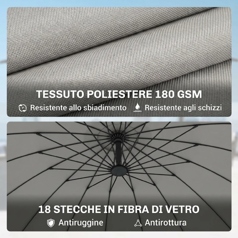 Outsunny Ombrellone Decentrato da Giardino 3x2.6 m a 18 Stecche con Base a Croce, Grigio