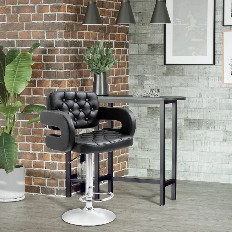 HOMCOM Barhocker, Höhenverstellbar 360° Drehbar Barstuhl mit Metallgestell, Lehne, Fußstütze, 61x50x93-113 cm, Schwarz