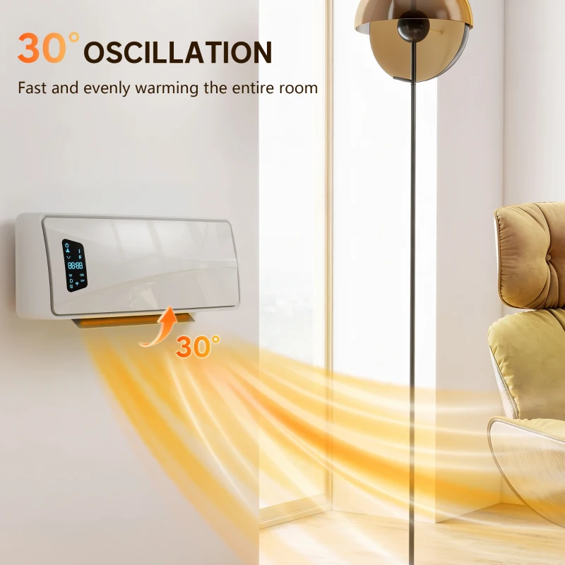 HOMCOM Stufa Ceramica 2000W a Parete con 3 Modalità, Temperatura Regolabile, Timer, Telecomando, Bianco
