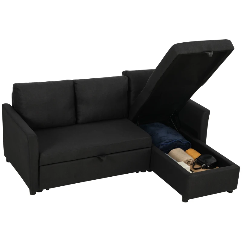 HOMCOM Eck-Schlafsofa, 3-Sitzer 192 cm mit seitenverstellbarer Ottomane, Verstecktem Stauraum, Anthrazitgrau