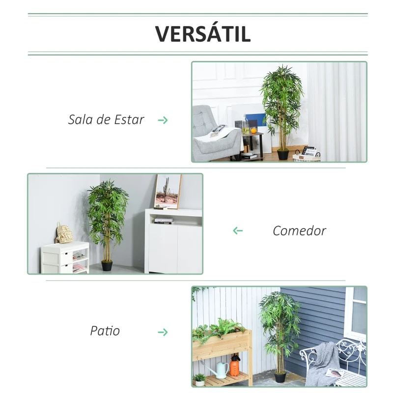 Outsunny Pack de 2 Bambú Artificiales 150 cm con 1095 Hojas Maceta Decoración para Interior Hogar Verde