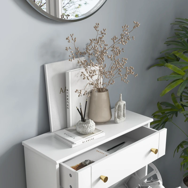 HOMCOM Scarpiera Salvaspazio Slim con 2 Ante a Ribalta, Scarpiera Ingresso con Ripiani Regolabili, Cassetto, Base Rialzata, Bianco