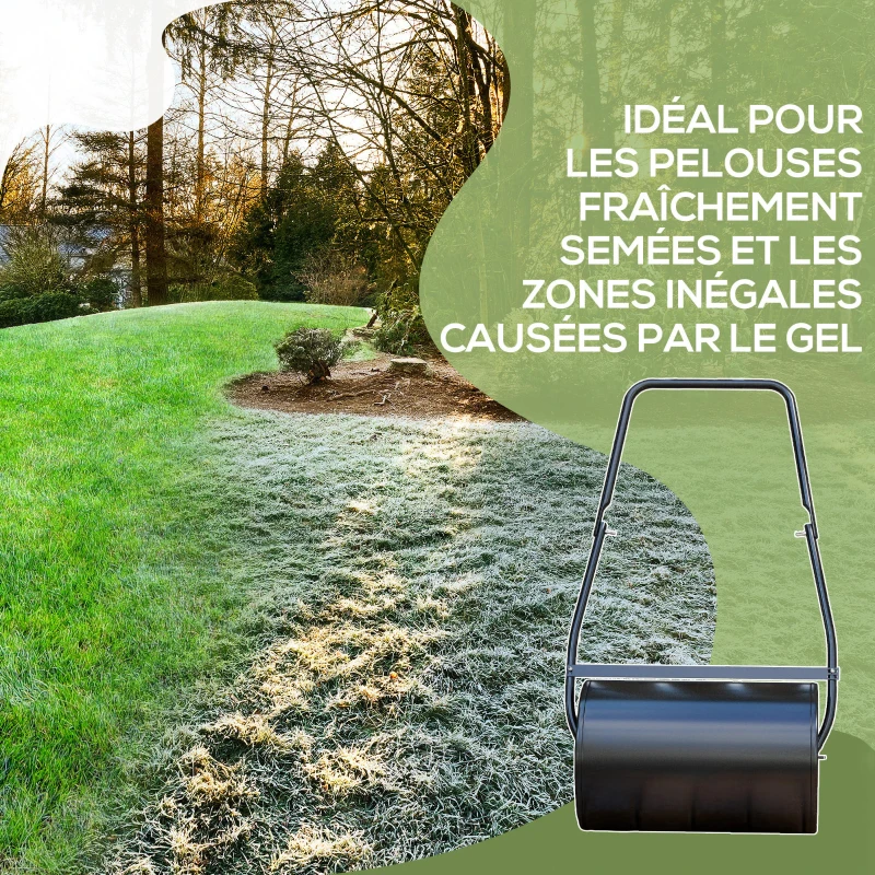 DURHAND Rouleau à gazon, rouleau de jardin, remplissable avec 38 L d'eau ou de sable, 60 x 32 x 105 cm, noir