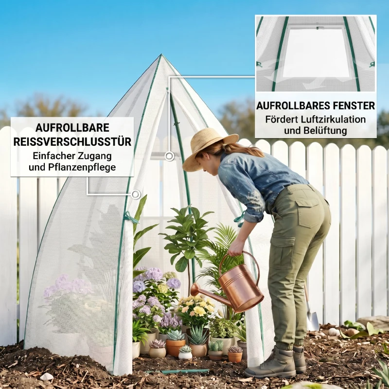 Outsunny Mini Kas Overwintertent met Roldeur Wit 160x138x180cm