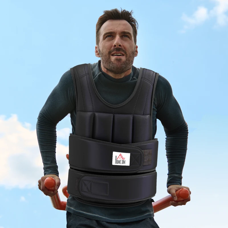 HOMCOM Gewichtsweste 20 KG verstellbare Trainingsweste mit herausnehmenbar Gewichten Schwarz