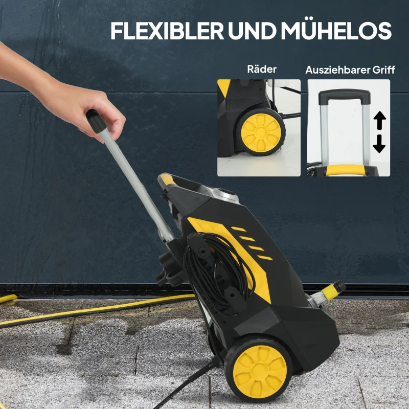Outsunny Hochdruckreiniger mit Aluminiumpumpe 135 bar Maximaldruck 1800W Leistung 540 L/h 5m Schlauch verstellbare Düse & Griffe