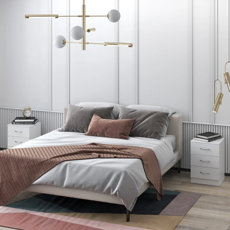 HOMCOM Conjunto de 2 Mesitas de Noche con 3 Cajones para Dormitorio o Salón 40x35x58 cm Blanco