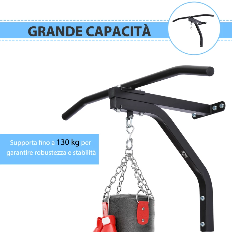 HOMCOM Staffa di supporto per sacco da boxe con barra per trazioni, 93x47x51cm, Nero