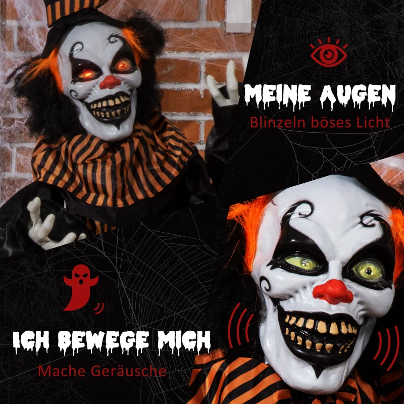 Outsunny Halloween clown grote indoor decoratie met speciale effecten en geluid multicolor