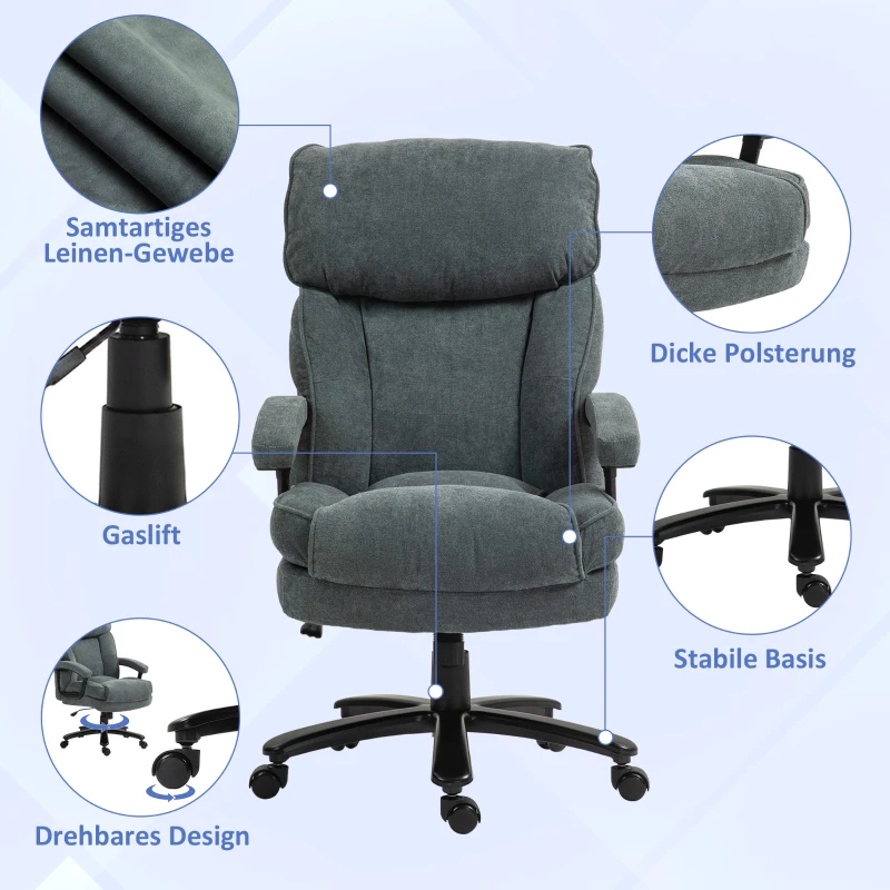 HOMCOM Grote hoge bureaustoel, 200 kg draagvermogen, robuuste constructie, zachte bekleding, grijs(m-6)