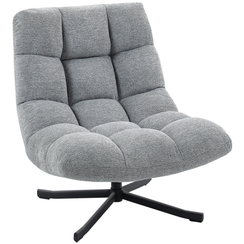 HOMCOM Draaistoel Lounge met Brede Zitting, Waterafstotende Chenille, Kruisvormige Stalen Poten, Grijs