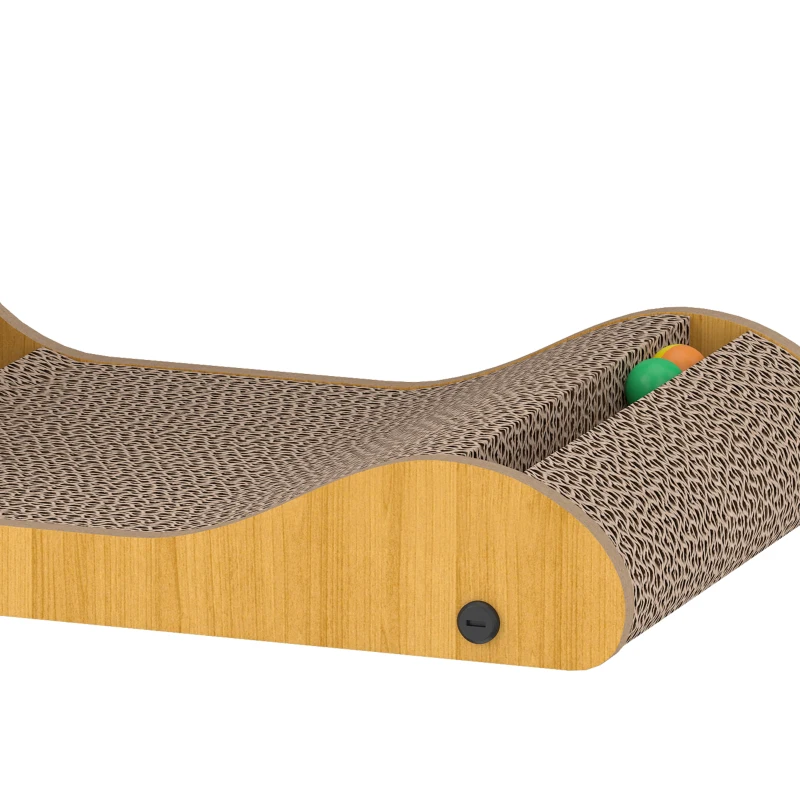 PawHut Cat Scratching Board Wall Mounted Cat Scratcher Corrugated 3 Toy Balls 39 x 23.5 x 57.5 cm Brown