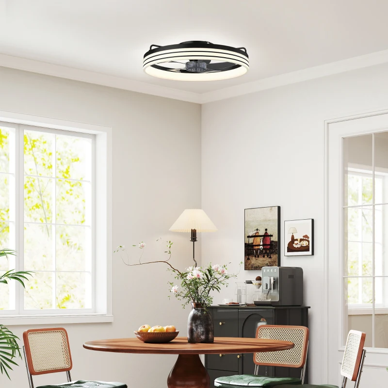 HOMCOM Ceiling Fans with Lights and Remote & App Control, 50cm LED Ceiling Fan Light with 3 Colour Temperatures, 6 Speed, Black