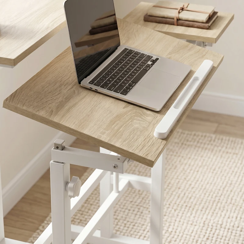 HOMCOM Escritorio Elevable Regulable en Altura 70x60 cm con Ruedas Tablero Inclinable Estructura de Metal Marrón