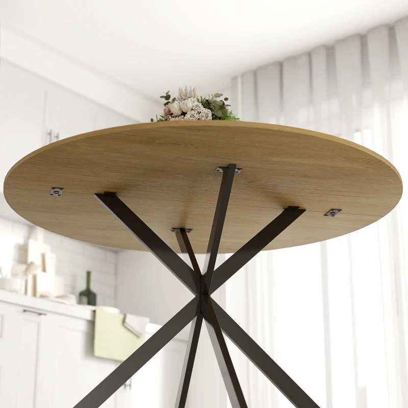 HOMCOM Ronde eettafel voor 4 personen, keukentafel in industrieel design met stalen poten, voor eetkamer, keuken, eiken