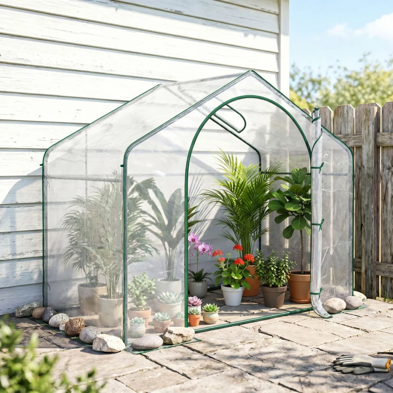 Outsunny Seră de Exterior cu Intrare cu Fermoar și Aerisire Superioară, din Plastic și Oțel, 180x100x152 cm, Transparentă
