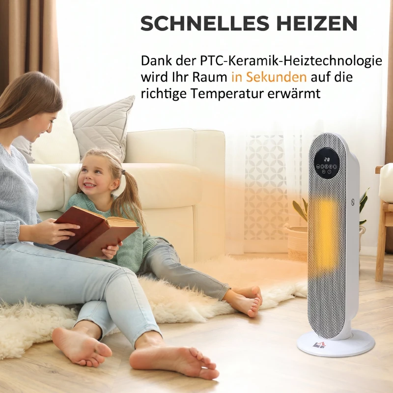 HOMCOM Verwarmingsventilator 2000W, PTC keramische elektrische verwarming met afstandsbediening, oscillatie, 12-uurs timer