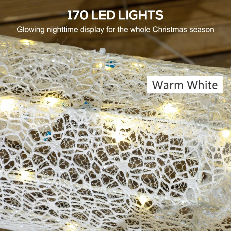 Outsunny Renna Natalizia Illuminata con Slitta con 170 LED, Decorazione di Natale per Casa e Giardino, Bianco e Rosso