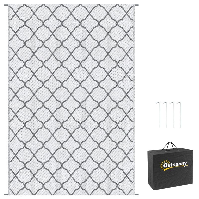 Outsunny Reversible Outdoor Rug with Carry Bag, Waterproof Plastic Straw Mat for Garden, Deck, RV, Picnic, Beach, Camping, 182 x 274cm, Grey