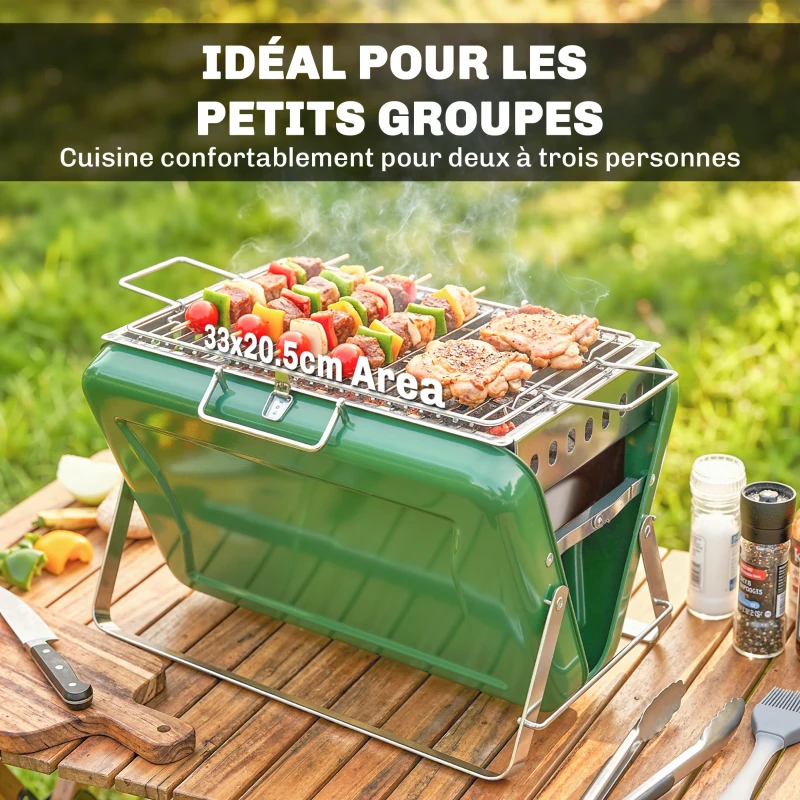 Outsunny Barbecue au charbon bois pliable, barbecue portable, poignée et pieds repliables, pour jardin, terrasse, camping, vert