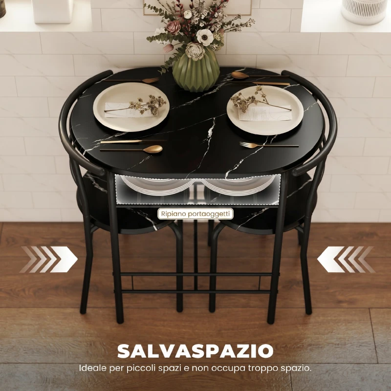 HOMCOM Set Tavolo Moderno con 2 Sedie per Sala da Pranzo, Set 3 Pezzi Mobili Salvaspazio da Cucina, Balcone, Ristorante o Bar, Marrone e Nero
