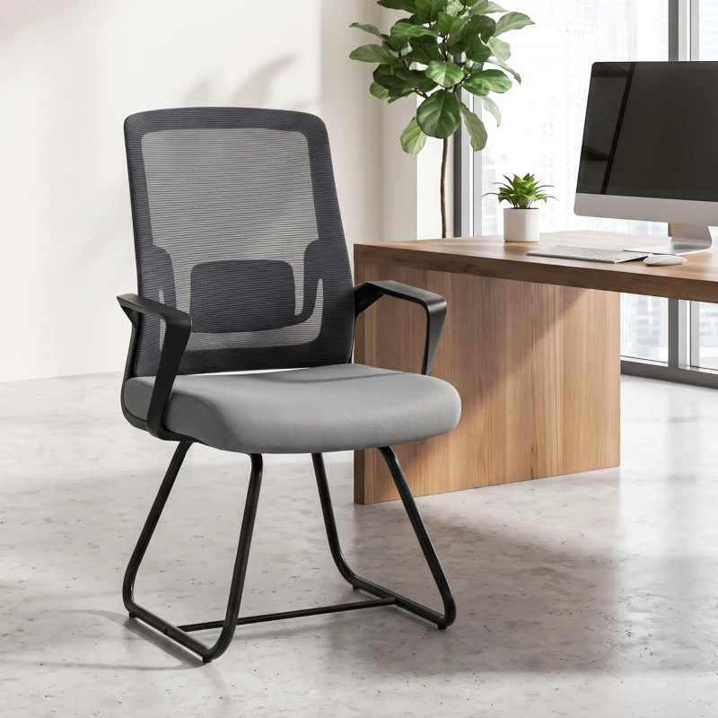 HOMCOM Chaise de Bureau en Tissu Maille Respirante Sans Roulettes pour Salle d'Attente et de Conférence, Noir