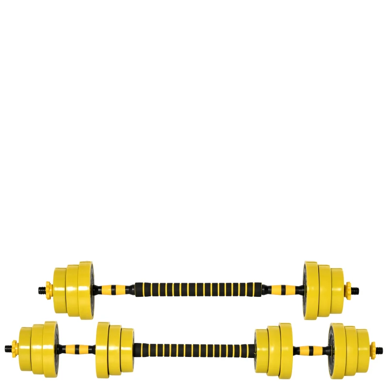 HOMCOM Ensemble d'haltères courtes ou longues 20 Kg - barre d'extension incluse - musculation réglable - entraînement musculaire & haltérophilie