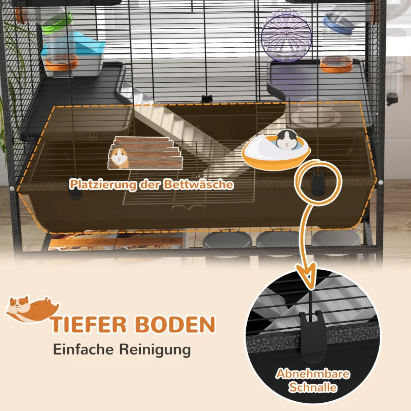 PawHut Hamsterkooi met Buizen, Looprad, Huisje, Waterdispenser, 120 x 82 x 46 cm, Zwart(m-6)
