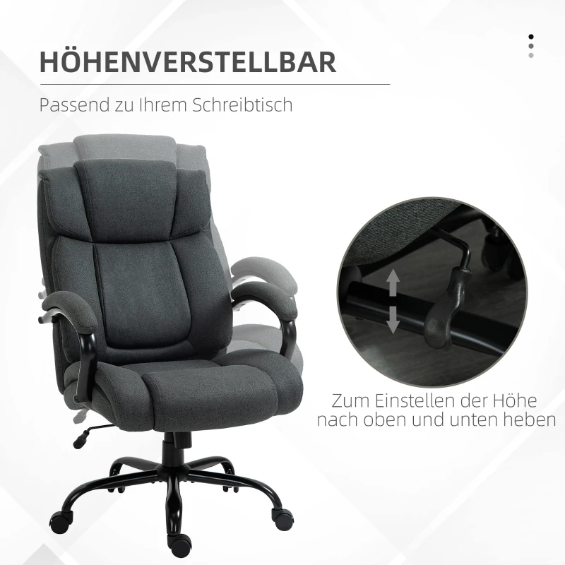 Vinsetto Bureaustoel, Ergonomische Bureaustoel, Draaisteel met Gevoerde Armleuningen, tot 220 kg belastbaar, Grijs