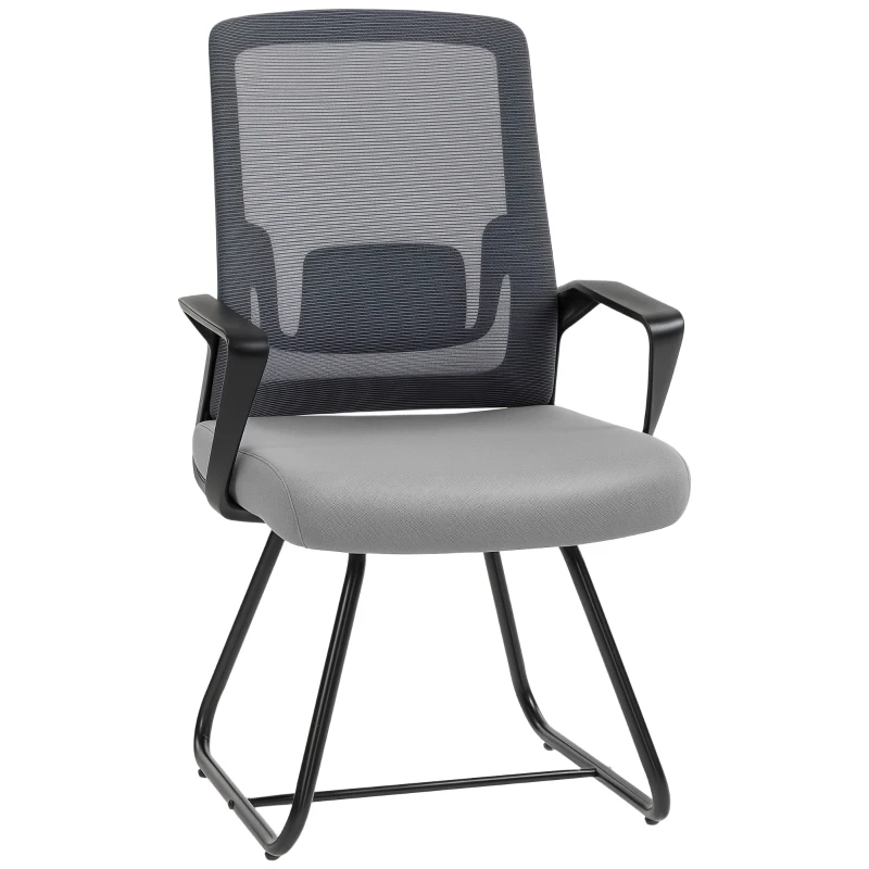 HOMCOM Chaise de Bureau en Tissu Maille Respirante Sans Roulettes pour Salle d'Attente et de Conférence, Noir