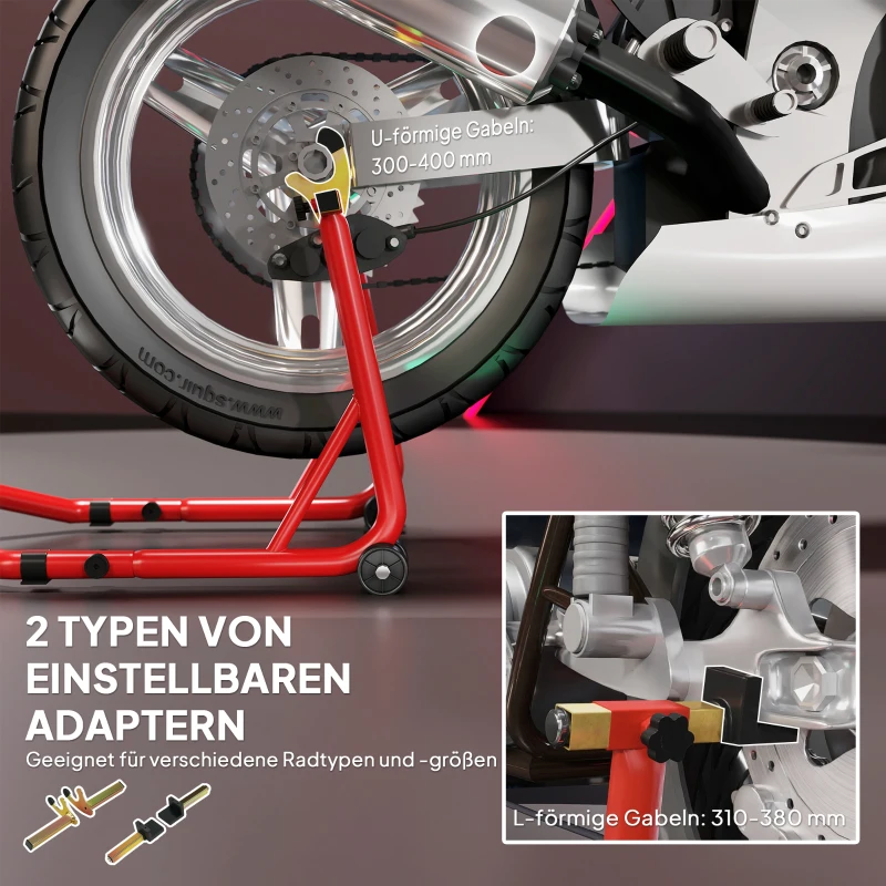 HOMCOM Set Motorfietsstandaards Voor/Achter Montagestandaard Motorheffer tot 544 kg Staal Rood